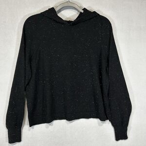 Black Glittery Hooded Sweater top Womens Medium Long Sleeve party Night out Goth